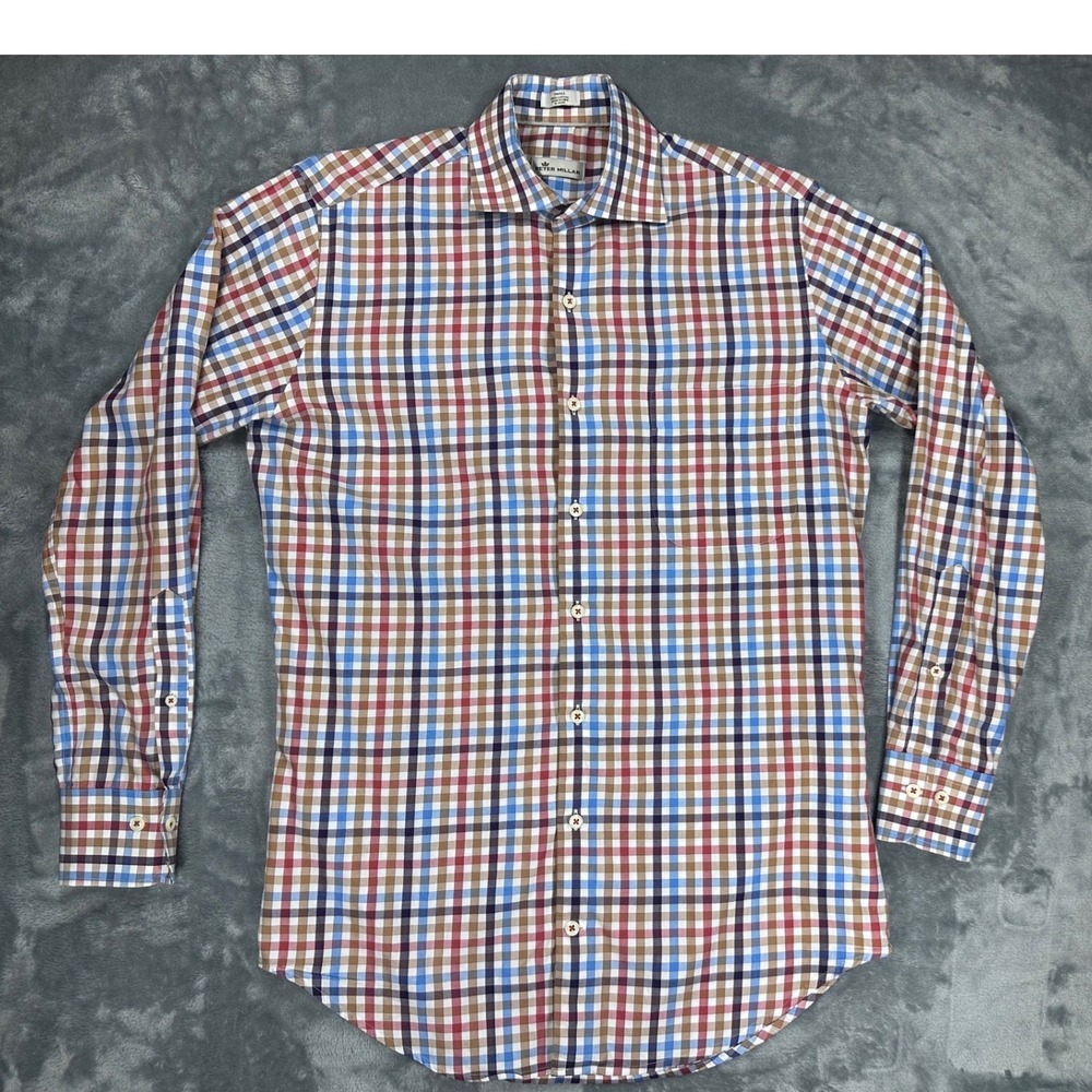 Peter Millar Mens Small Multi-Color Check Cotton Button Down Shirt MF17W25CSL